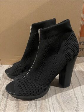 Report Black Knit Peep-Toe Zip Ankle Booties
